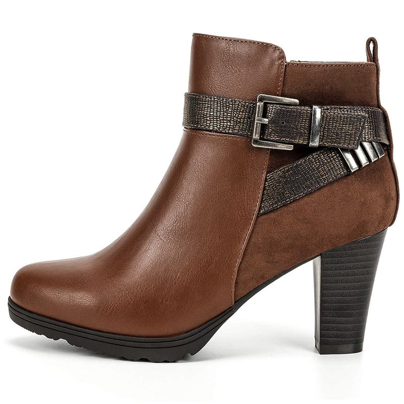 mysoft Women's Zipper Booties Chunky Stacked Heel Ankle Boots Buckle Strap Ankle - Image 4